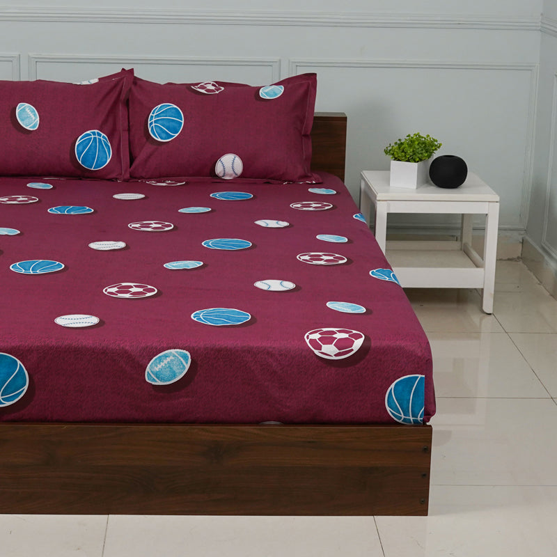 Buy Baseball Dreams Kids Neon Print Bedsheet - Maroon Bedsheets from Vaaree