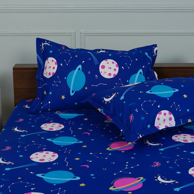 Buy Galaxy Ride Kids Neon Print Bedsheet - Blue Bedsheets from Vaaree