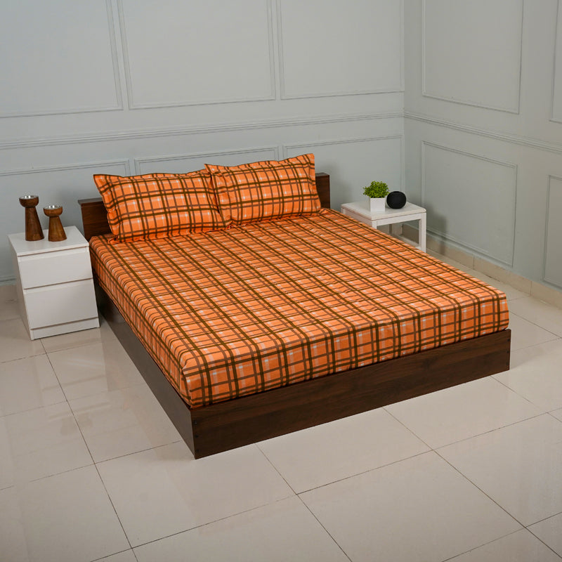 Buy Sanja Checkered Bedsheet - Orange Bedsheets from Vaaree