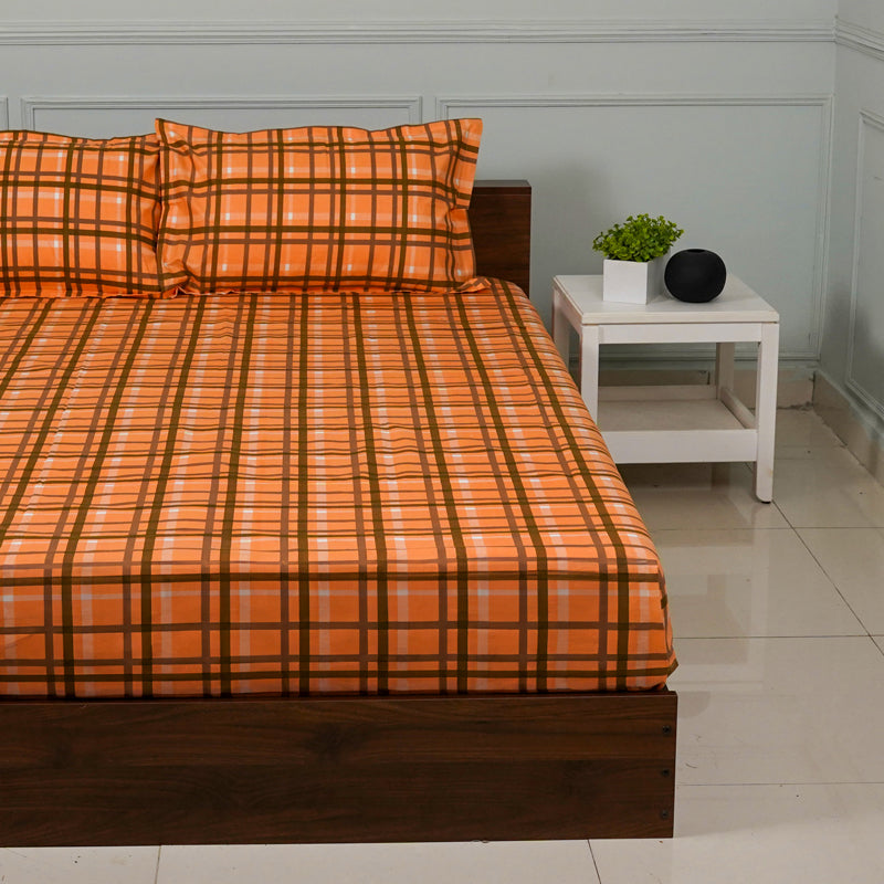 Buy Sanja Checkered Bedsheet - Orange Bedsheets from Vaaree