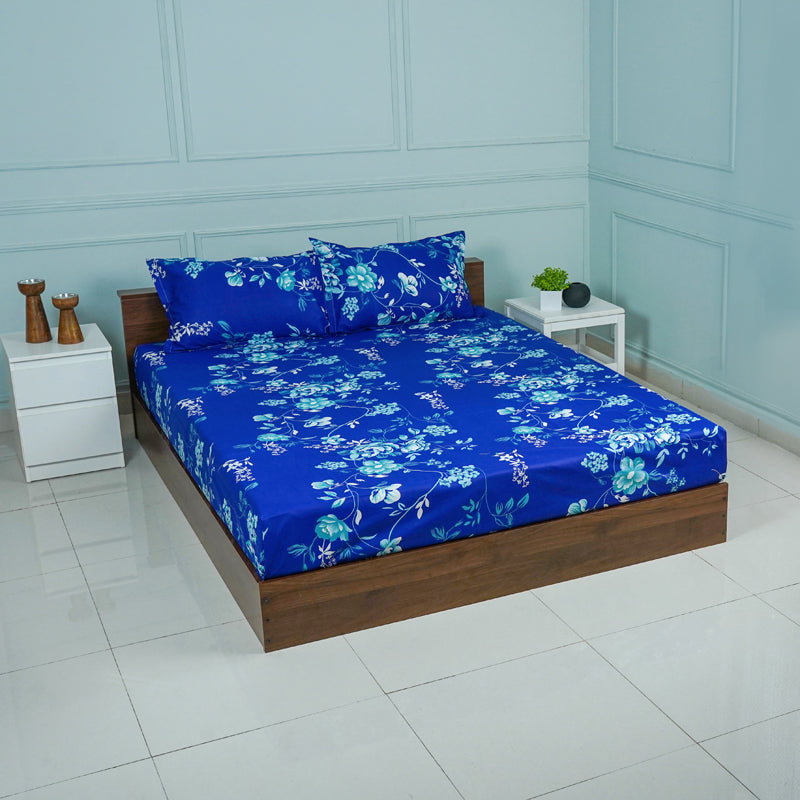 Buy Layla Floral Neon Print Bedsheet - Blue Bedsheets from Vaaree