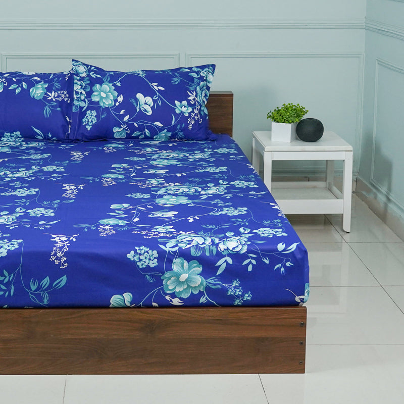 Buy Layla Floral Neon Print Bedsheet - Blue Bedsheets from Vaaree