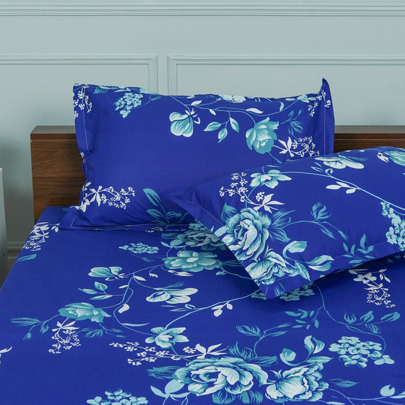 Buy Layla Floral Neon Print Bedsheet - Blue Bedsheets from Vaaree