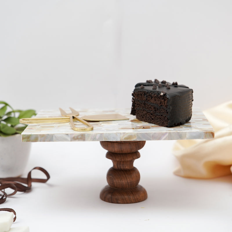 Buy Letvo Marble Cake Stand With Wooden Base Cake Stand from Vaaree