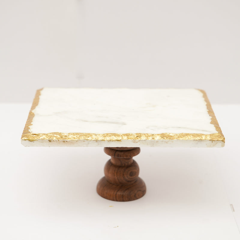 Cake Stand - Levora Marble Cake Stand With Wooden Base