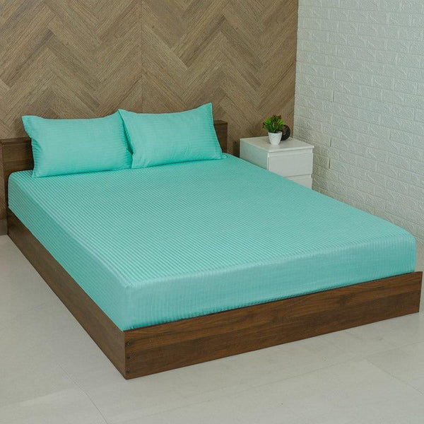 Buy Reposi Striped Bedsheet - Aqua Blue Bedsheets from Vaaree