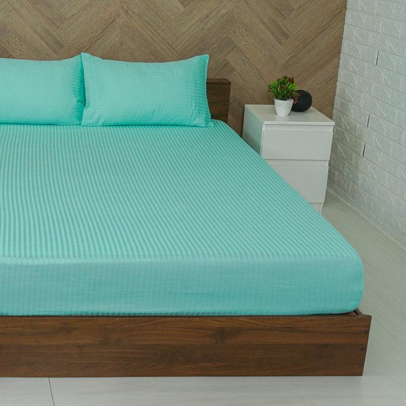 Buy Reposi Striped Bedsheet - Aqua Blue Bedsheets from Vaaree