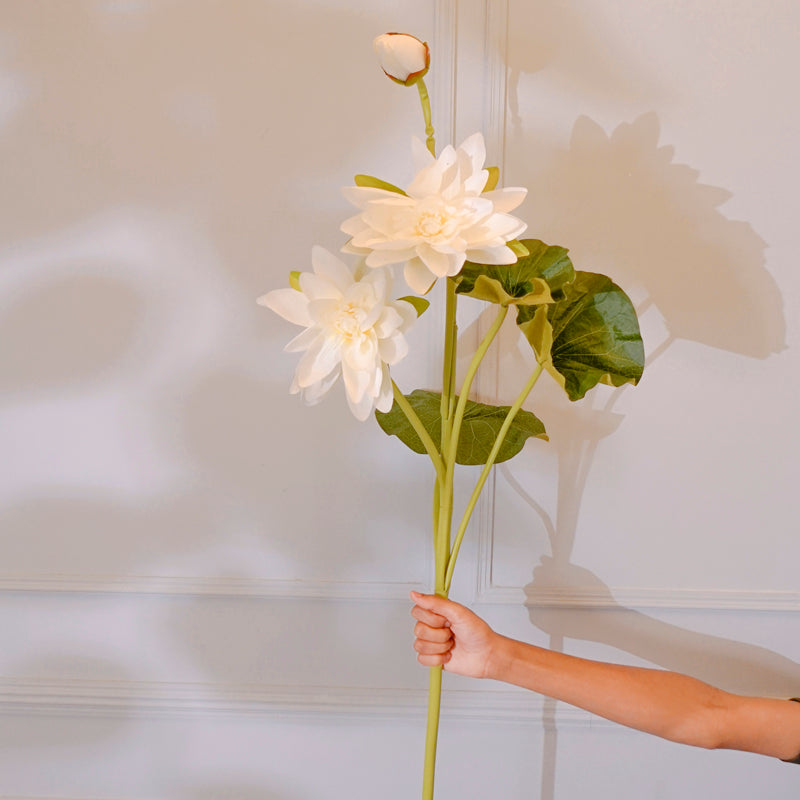 Buy Faux Lotus Floer Stick (White) - 55 CM Artificial Flowers from Vaaree