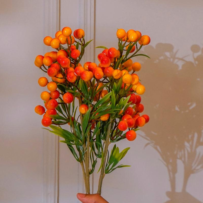 Buy Faux Orange Cherry Blossom Flower Stick (16 CM) - Set Of Two Artificial Flowers from Vaaree