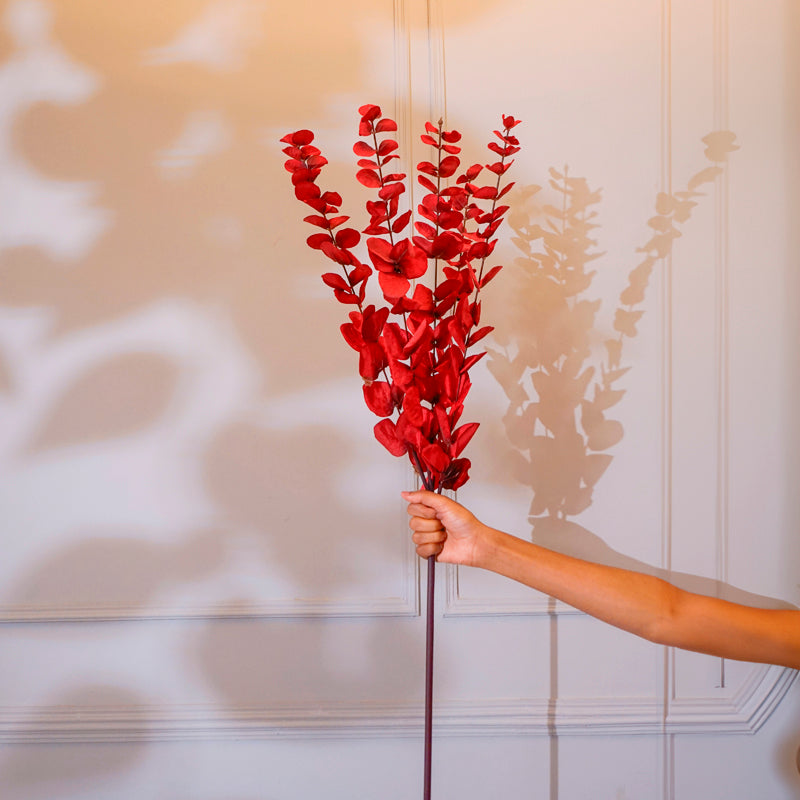 Buy Faux Eucalyptus Leaf Stick (Red) - 41 CM Artificial Flowers from Vaaree