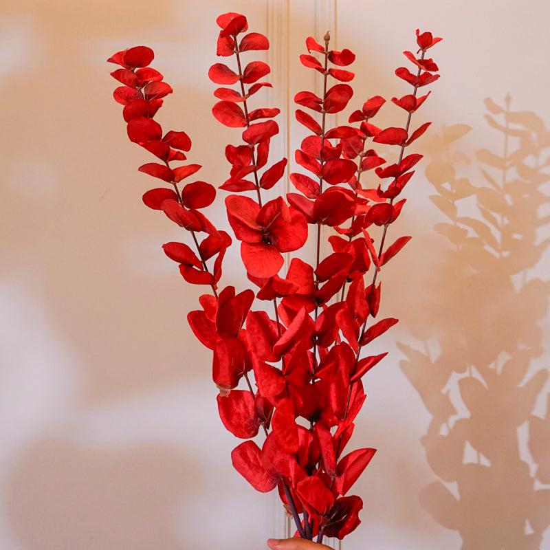 Buy Faux Eucalyptus Leaf Stick (Red) - 41 CM Artificial Flowers from Vaaree