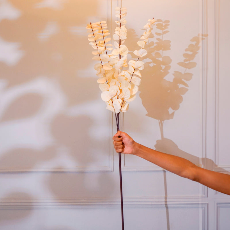 Buy Faux Eucalyptus Leaf Stick (White) - 41 CM Artificial Flowers from Vaaree