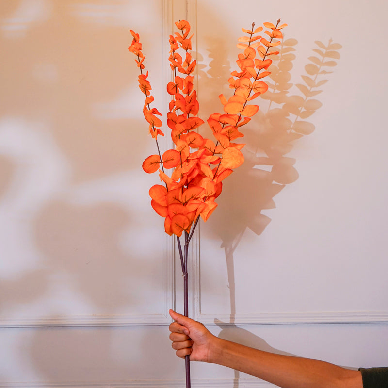 Buy Faux Eucalyptus Leaf Stick (Orange) - 41 CM Artificial Flowers from Vaaree