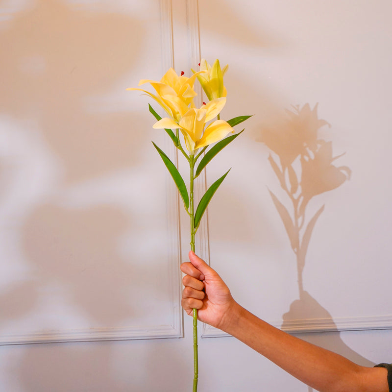 Buy Faux Orienpet Lily Flower Stick (Yellow) - 24 CM Artificial Flowers from Vaaree