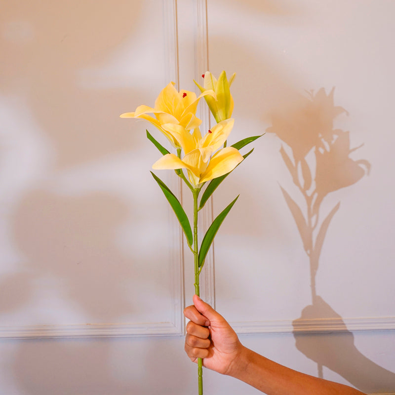 Buy Faux Orienpet Lily Flower Stick (Yellow) - 24 CM Artificial Flowers from Vaaree