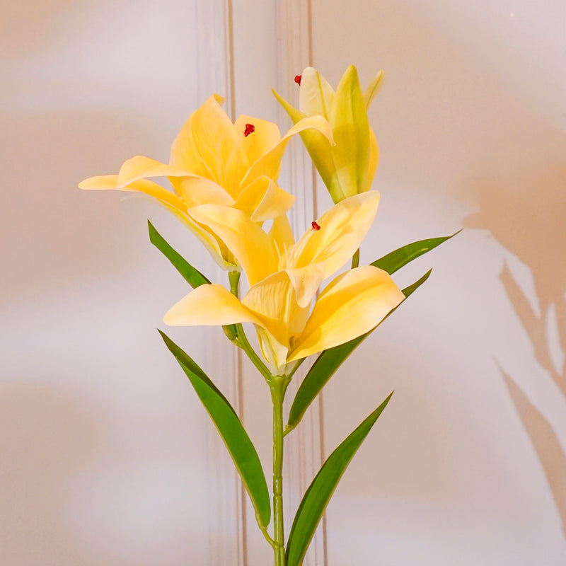 Buy Faux Orienpet Lily Flower Stick (Yellow) - 24 CM Artificial Flowers from Vaaree