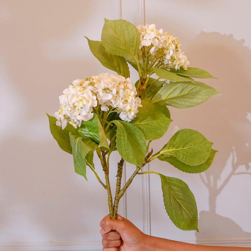 Buy Faux Hydrangea Flower Stick (White) - 32 CM Artificial Flowers from Vaaree