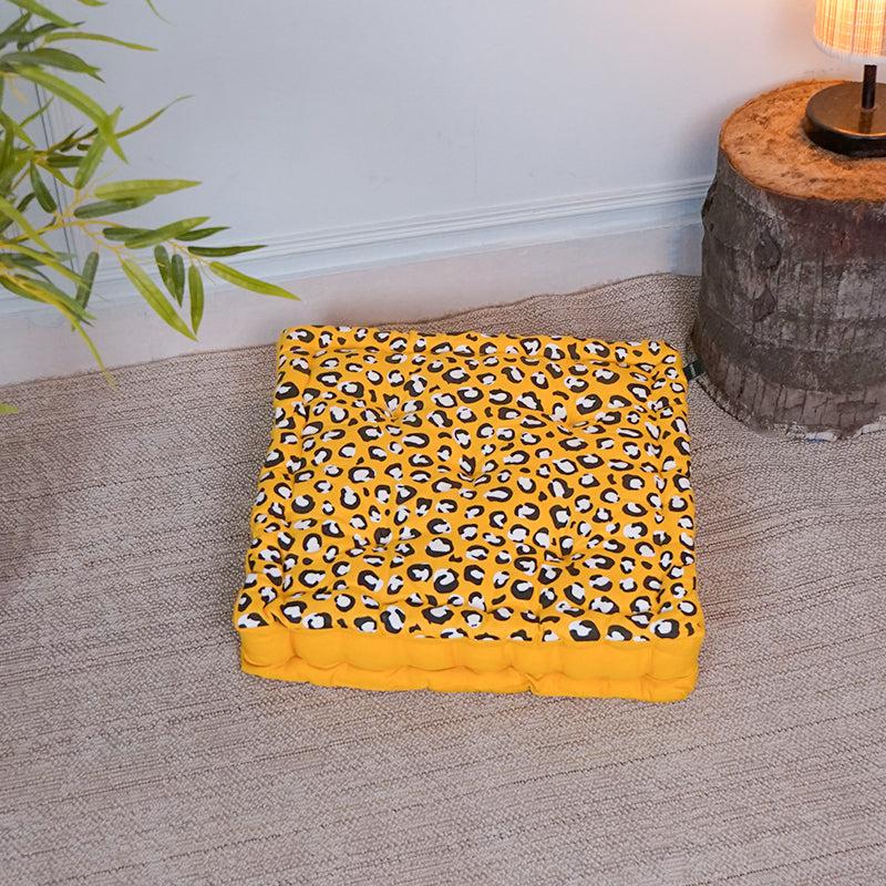 Buy Arda Leopard Print Floor Cushion - Yellow Floor Cushions from Vaaree