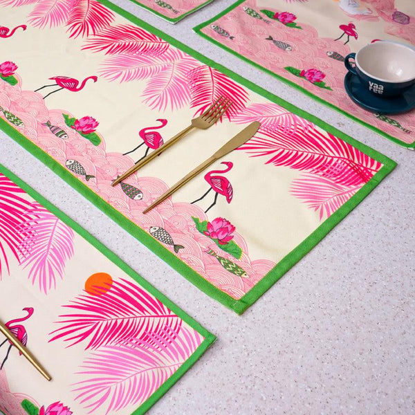 Buy Pink Oasis Table Runner & Placemat - Five Piece Set Table Linen Set from Vaaree