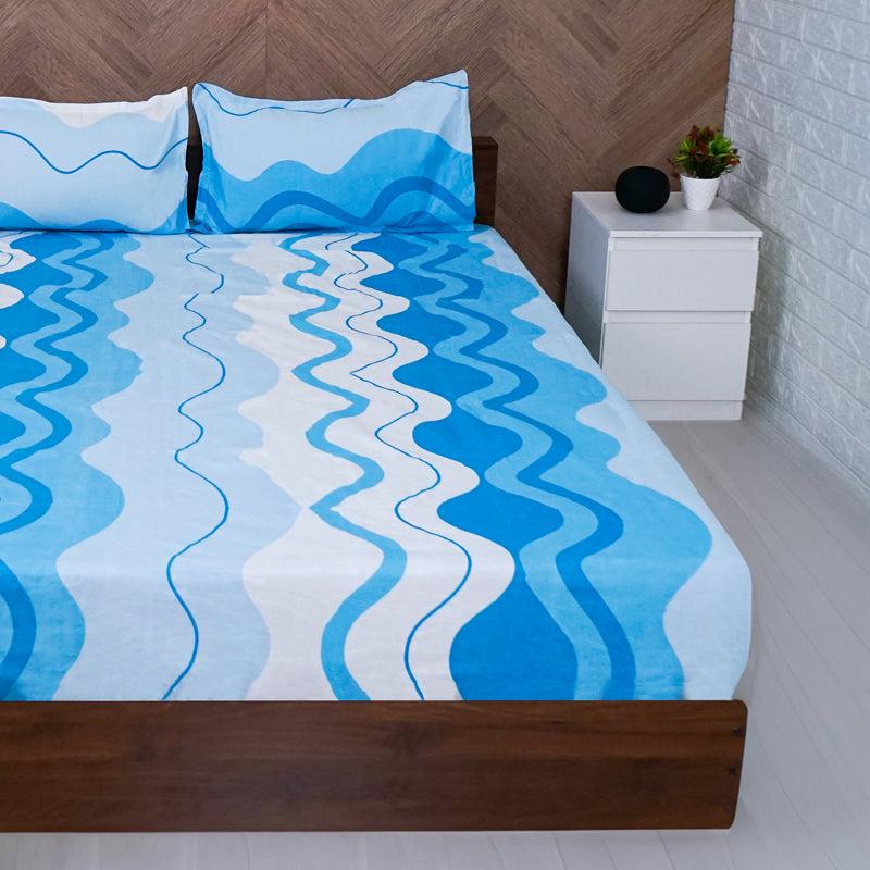 Buy Udva Blue Wave Bedsheet Bedsheets from Vaaree