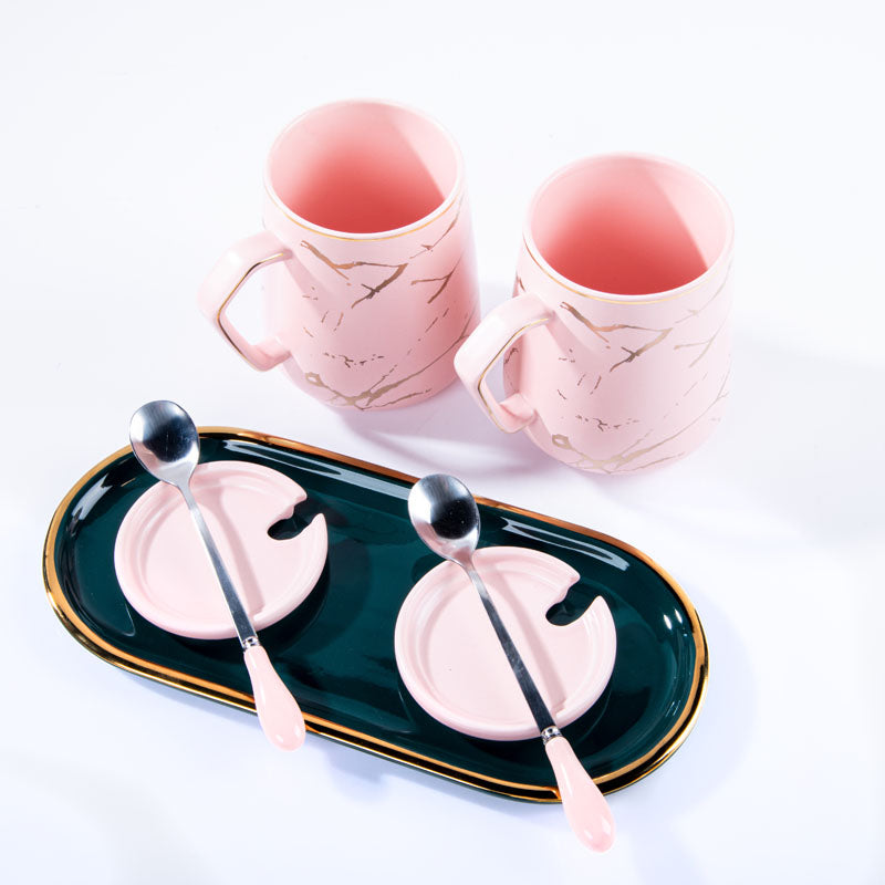 Buy Goldira Glam Pink Mug And Tray (400 ML) - Five Piece Set Tea Set & Tea Pots from Vaaree