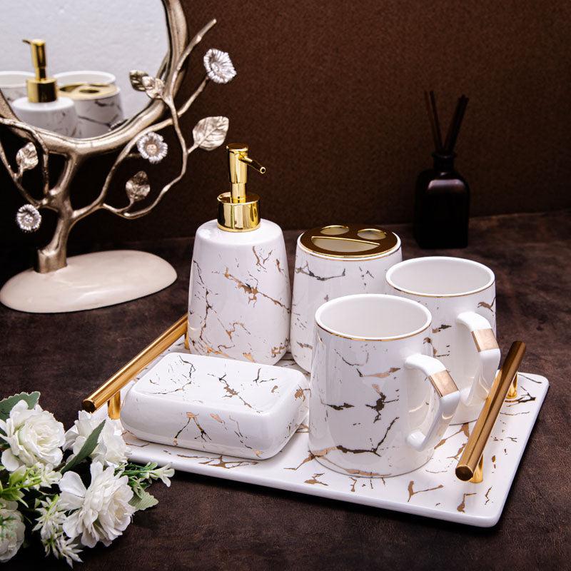 Buy Goldira Galore White Bathroom Set - Six Piece Set Accessories & Sets from Vaaree