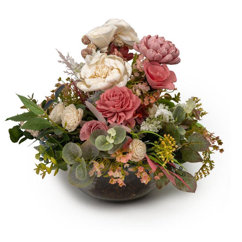 Buy Eldarine Solawood Floral Bunch With Glass Pot Artificial Flowers from Vaaree