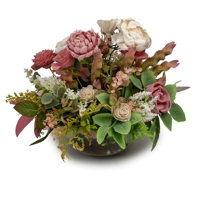 Buy Eldarine Solawood Floral Bunch With Glass Pot Artificial Flowers from Vaaree