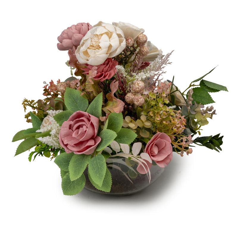 Buy Eldarine Solawood Floral Bunch With Glass Pot Artificial Flowers from Vaaree