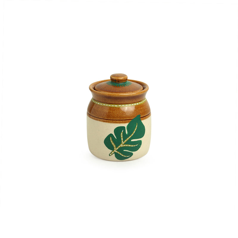 Buy Leafy Shade Handpainted Jar With Tray - Three Piece Set Jar from Vaaree