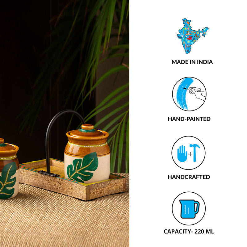 Buy Leafy Shade Handpainted Jar With Tray - Three Piece Set Jar from Vaaree