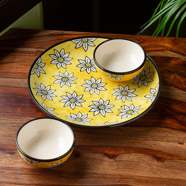 Daisy Blooms Handpainted Dinner Set - Three Piece Set