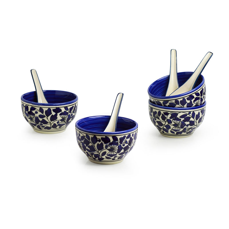 Buy Bagheecha Blue Handpainted Soup Bowl With Spoon (380 ML) - Eight Piece Set Bowl from Vaaree