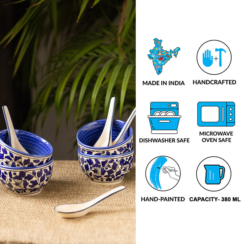 Buy Bagheecha Blue Handpainted Soup Bowl With Spoon (380 ML) - Eight Piece Set Bowl from Vaaree