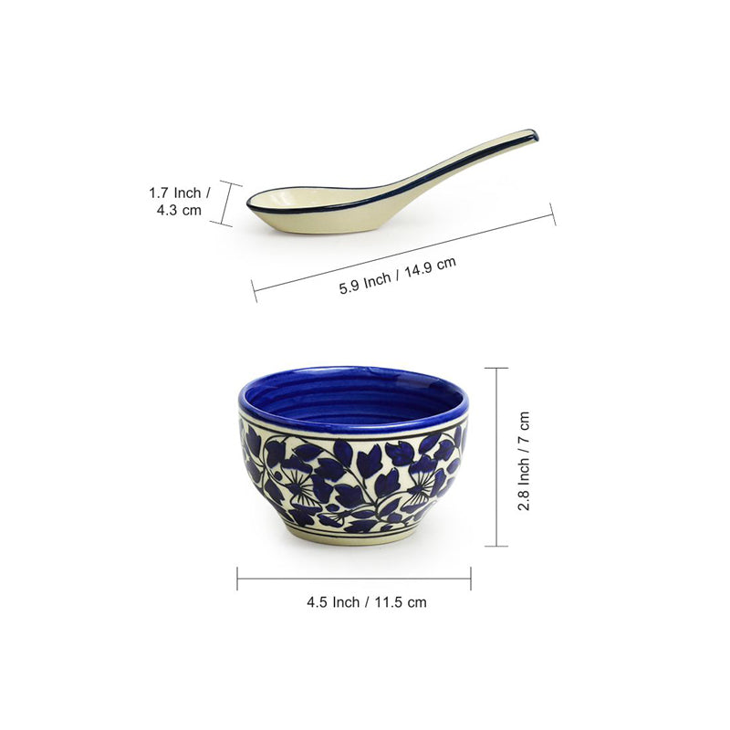 Buy Bagheecha Blue Handpainted Soup Bowl With Spoon (380 ML) - Eight Piece Set Bowl from Vaaree