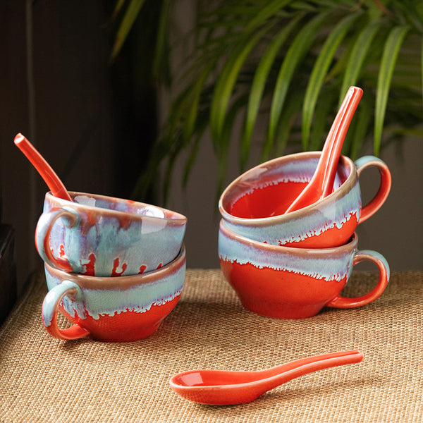 Coral Clue Soup Bowl With spoon (250 ML) - Eight Piece Set