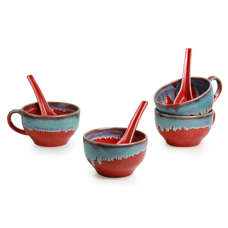 Buy Coral Clue Soup Bowl With spoon (250 ML) - Eight Piece Set Bowl from Vaaree