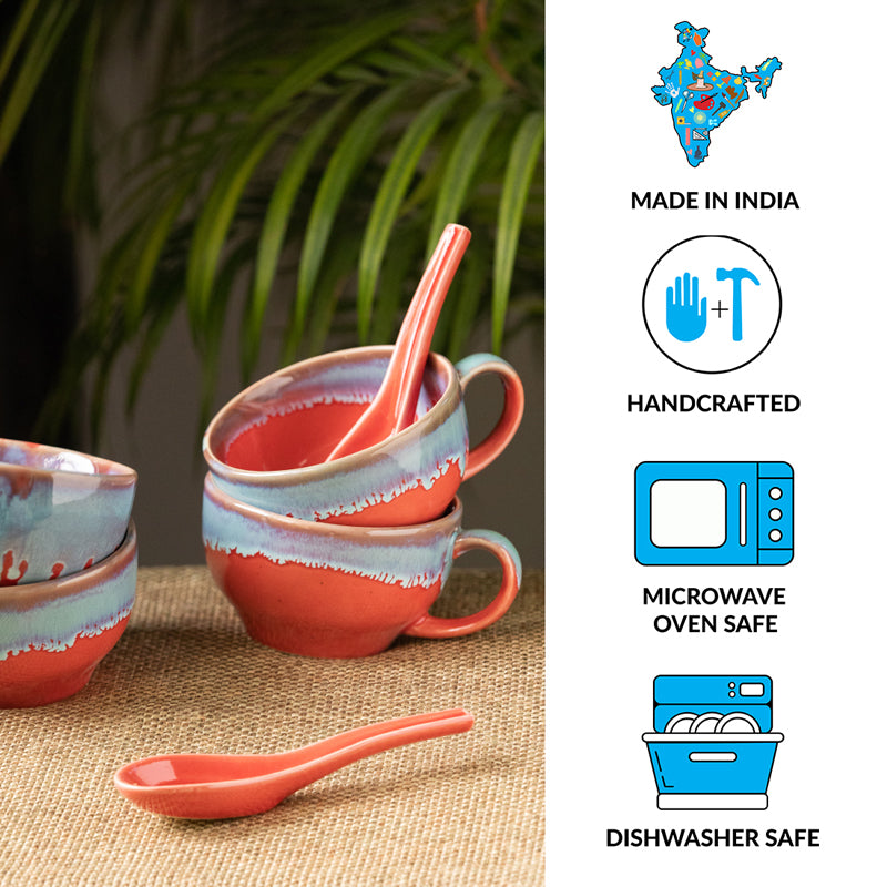 Buy Coral Clue Soup Bowl With spoon (250 ML) - Eight Piece Set Bowl from Vaaree