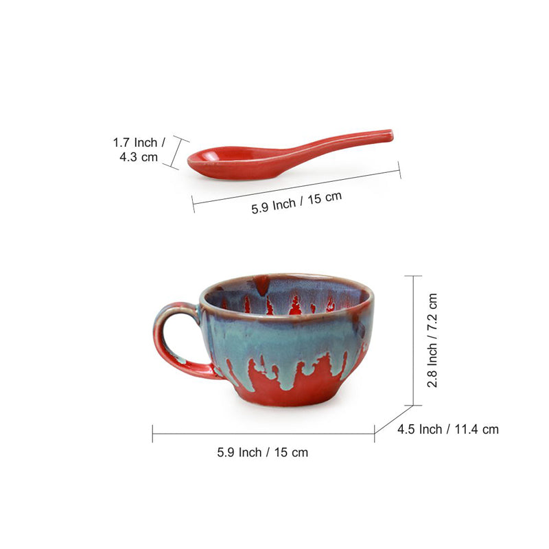 Buy Coral Clue Soup Bowl With spoon (250 ML) - Eight Piece Set Bowl from Vaaree