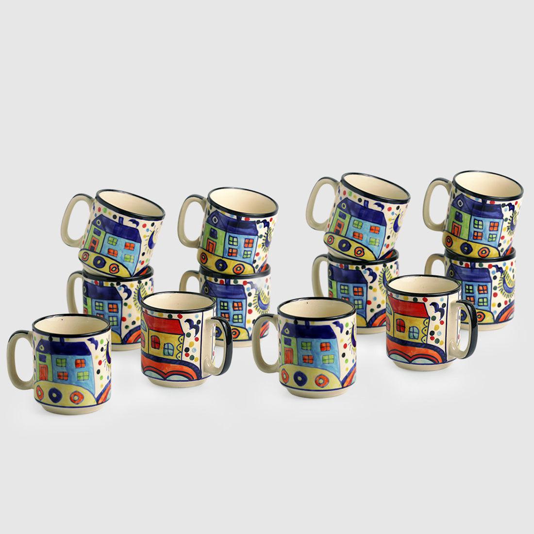 Buy Sweet Home Handpainted Cup (220 ML) - Set Of Twelve Tea Cup & Saucer from Vaaree