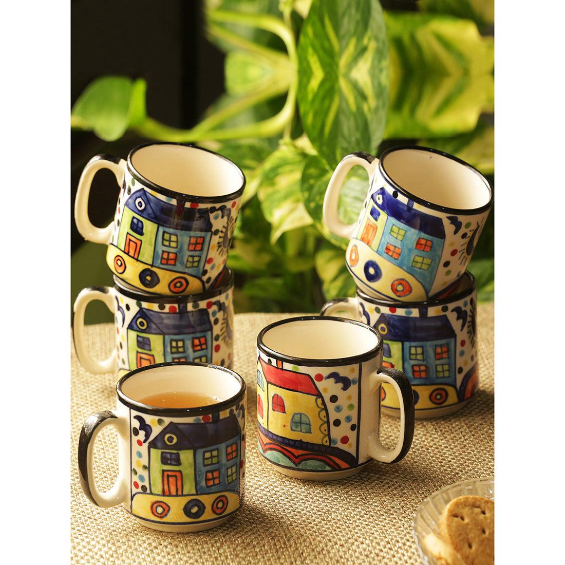 Buy Sweet Home Handpainted Cup (220 ML) - Set Of Twelve Tea Cup & Saucer from Vaaree