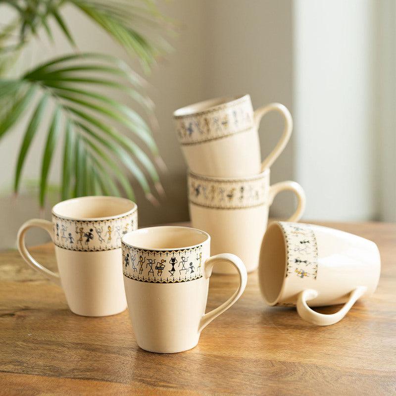 Buy Wise Warli Handpainted Mug (300 ML) - Set Of Six Mugs from Vaaree