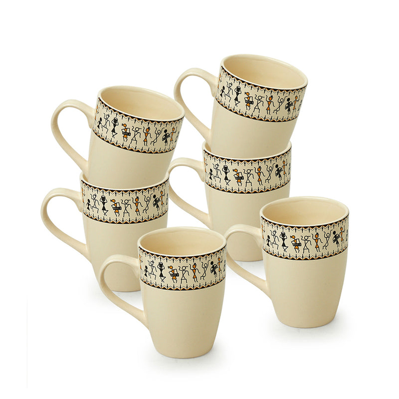 Buy Wise Warli Handpainted Mug (300 ML) - Set Of Six Mugs from Vaaree