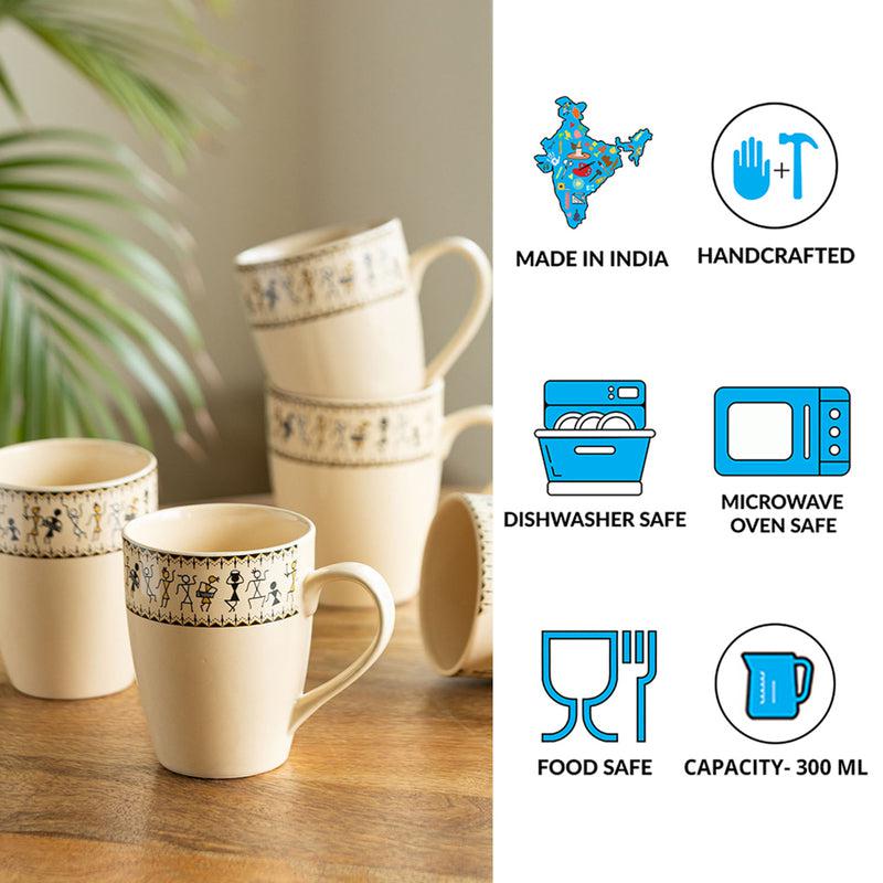 Buy Wise Warli Handpainted Mug (300 ML) - Set Of Six Mugs from Vaaree