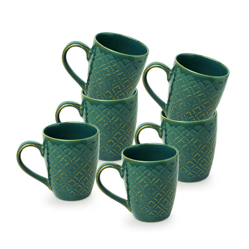 Buy Saphine Teal Ceramic Mug (300 ML) - Set Of Six Mugs from Vaaree