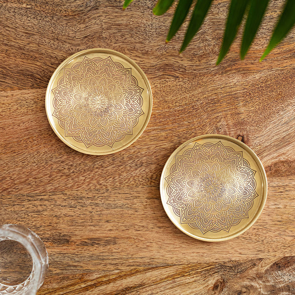 Buy Mandala Mida Hand Etched Brass Coaster - Set Of Two Coasters from Vaaree