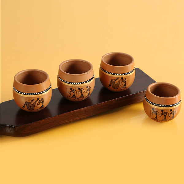 Buy Warli Mesmerize Handpainted Kulhad (220 ML) - Set Of Four Kullads from Vaaree