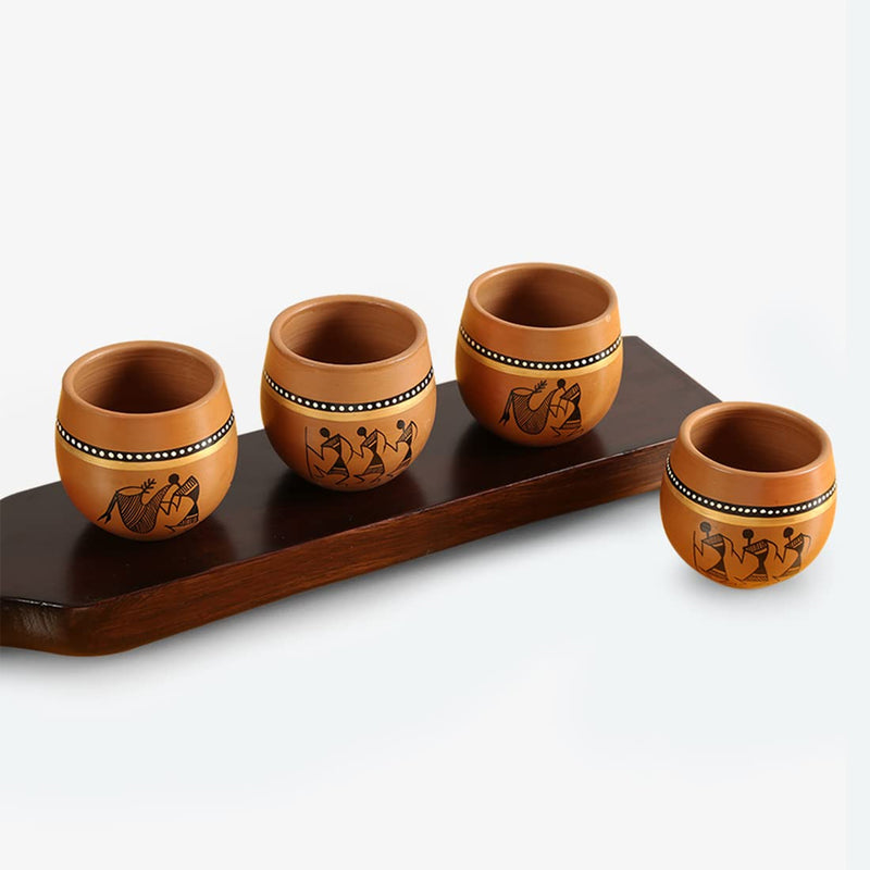 Buy Warli Mesmerize Handpainted Kulhad (220 ML) - Set Of Four Kullads from Vaaree