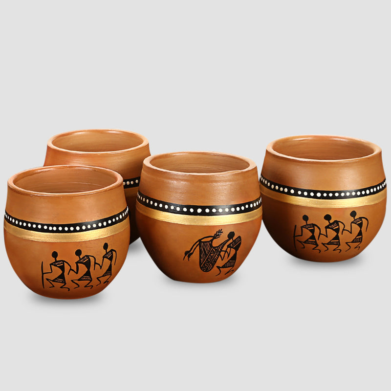 Buy Warli Mesmerize Handpainted Kulhad (220 ML) - Set Of Four Kullads from Vaaree