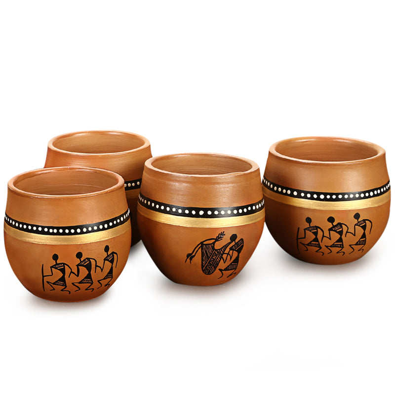 Buy Warli Mesmerize Handpainted Kulhad (220 ML) - Set Of Four Kullads from Vaaree